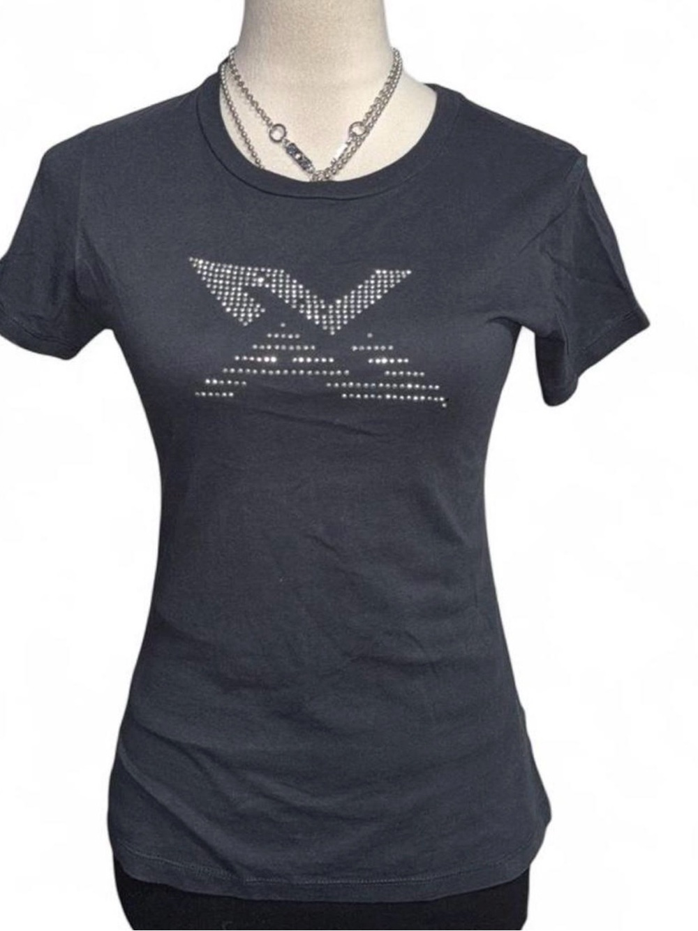 Armani Exchange Black Tee with Studded Logo